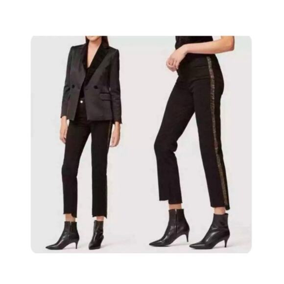 Frame Denim Le High Rise Straight Size 26 Black Noir Coated Tuxedo Stripe Jeans - Picture 1 of 11